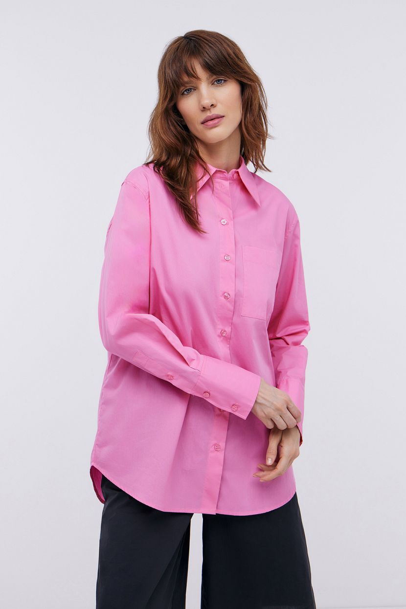 Рубашка с накладным карманом, XXL, розовый