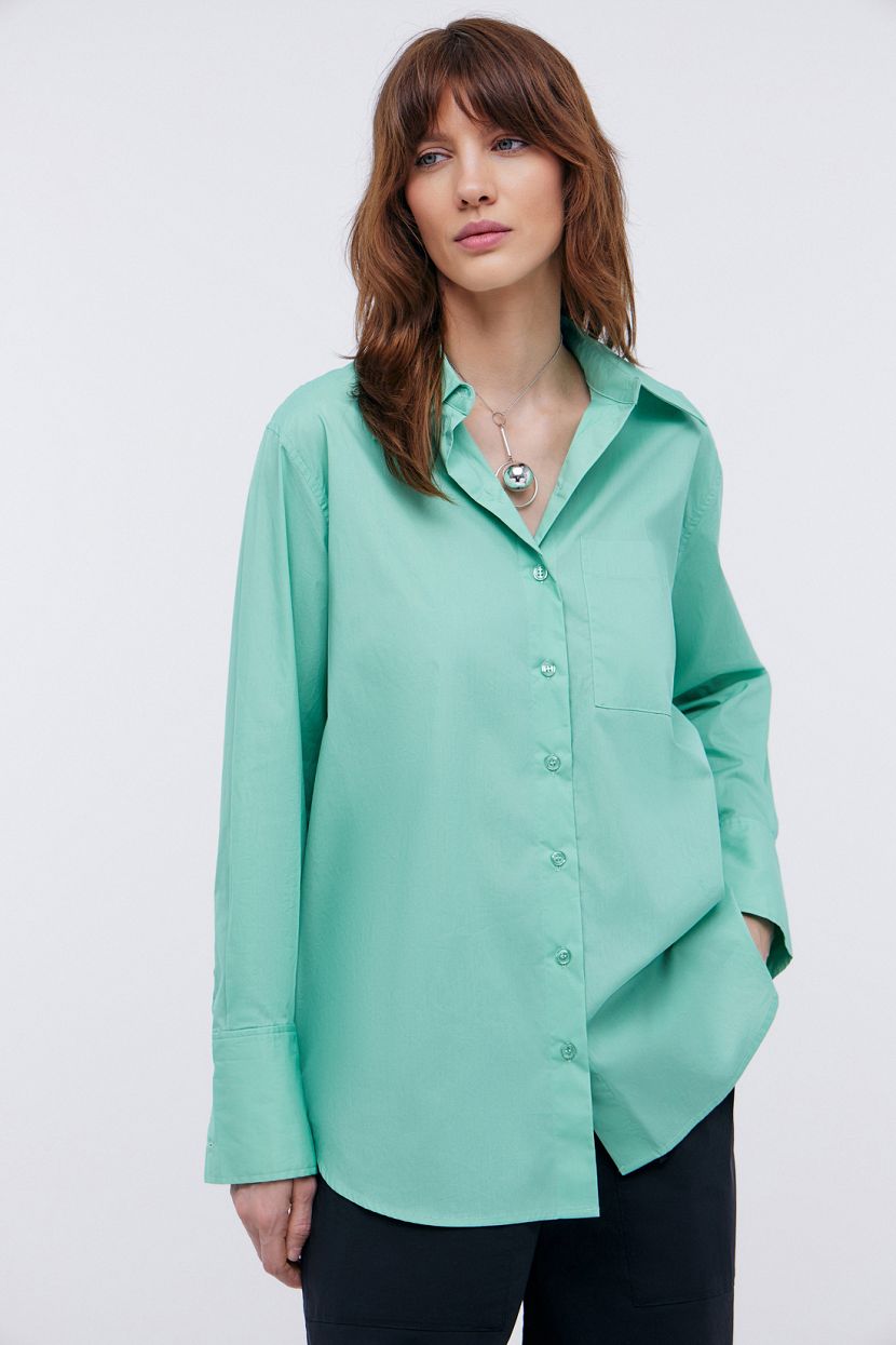 Рубашка с накладным карманом, XXL, зеленый