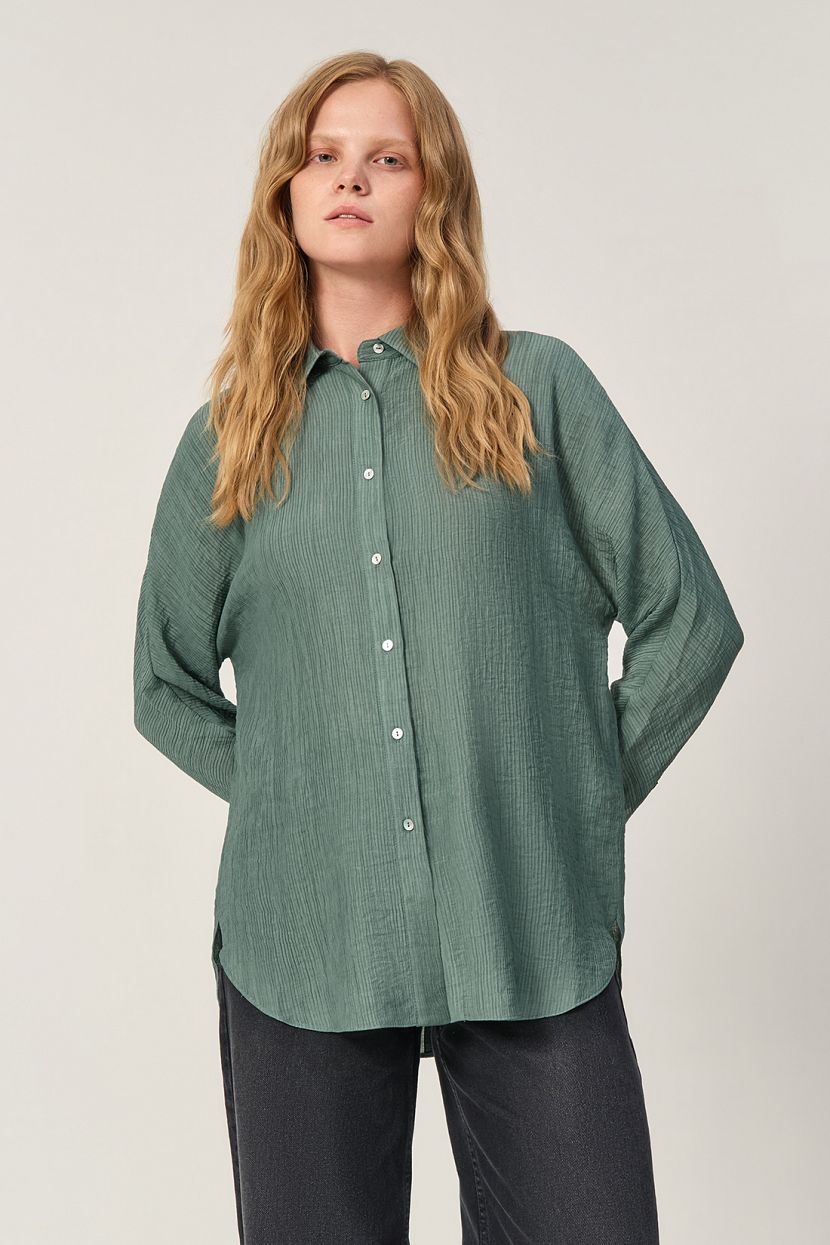Блузка свободного кроя, M, зеленый