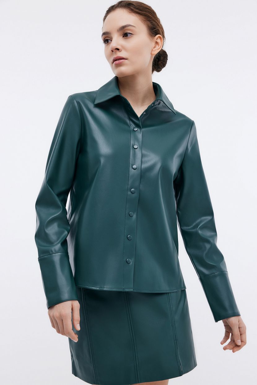 Рубашка классическая из эко кожи, XXL, зеленый рубашка жакет из эко кожи