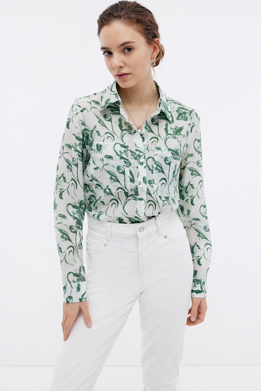 цена Полупрозрачная блуза с цветочным принтом