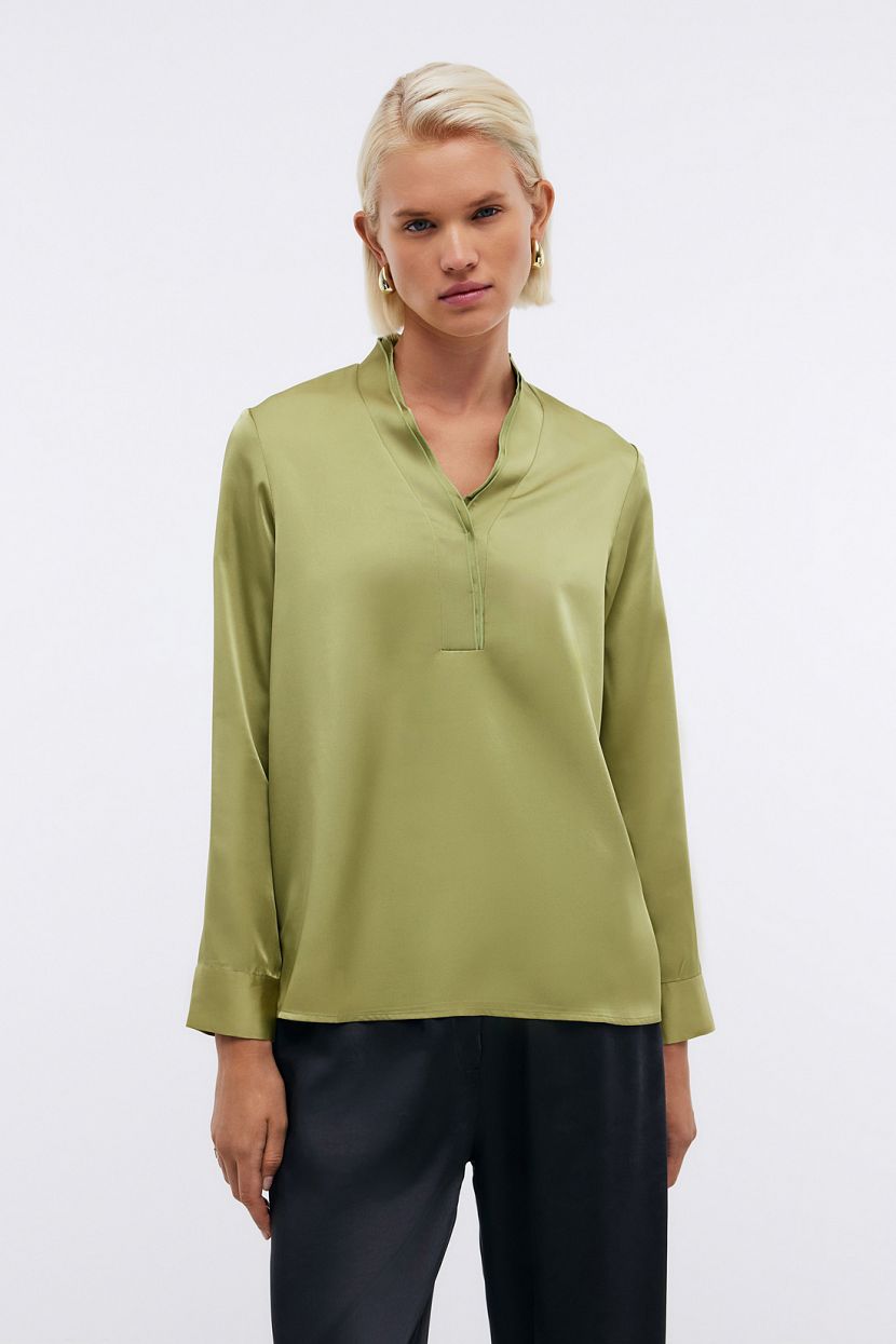 Блузка прямого кроя с V-образным вырезом, XXL, зеленый