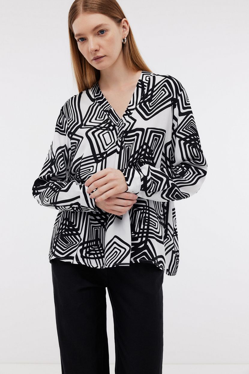 Блуза с геометрическим принтом, XXL, белый