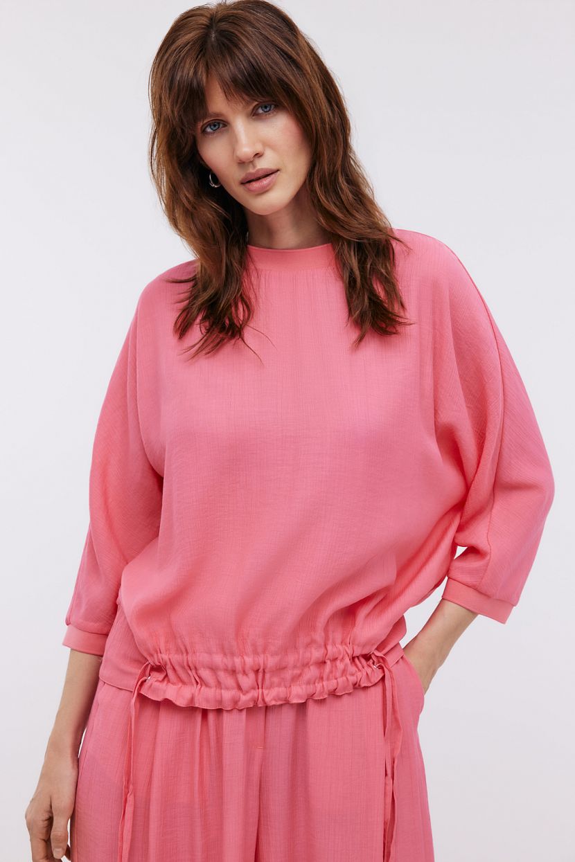 Блузка из вискозной ткани с подвязами, XL, розовый