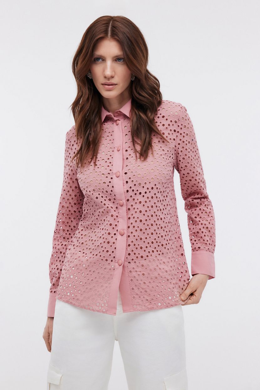 Блузка из хлопкового шитья, XXL, розовый