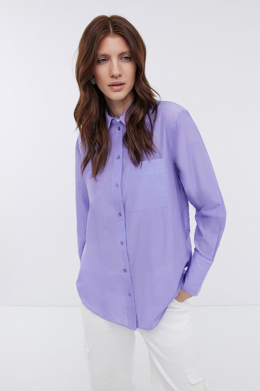 Блузка из хлопка и шелка на пуговицах, XXL, фиолетовый