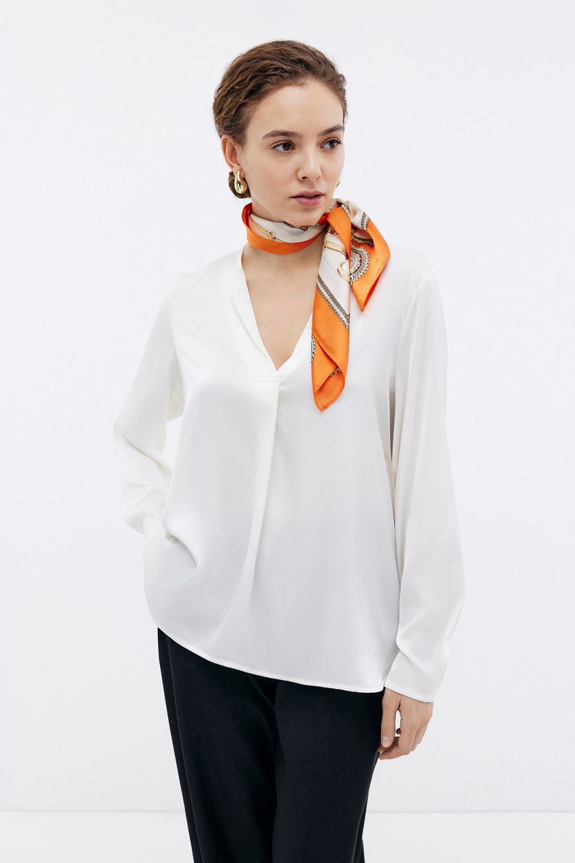 Блуза с трикотажной спинкой, XXL, белый