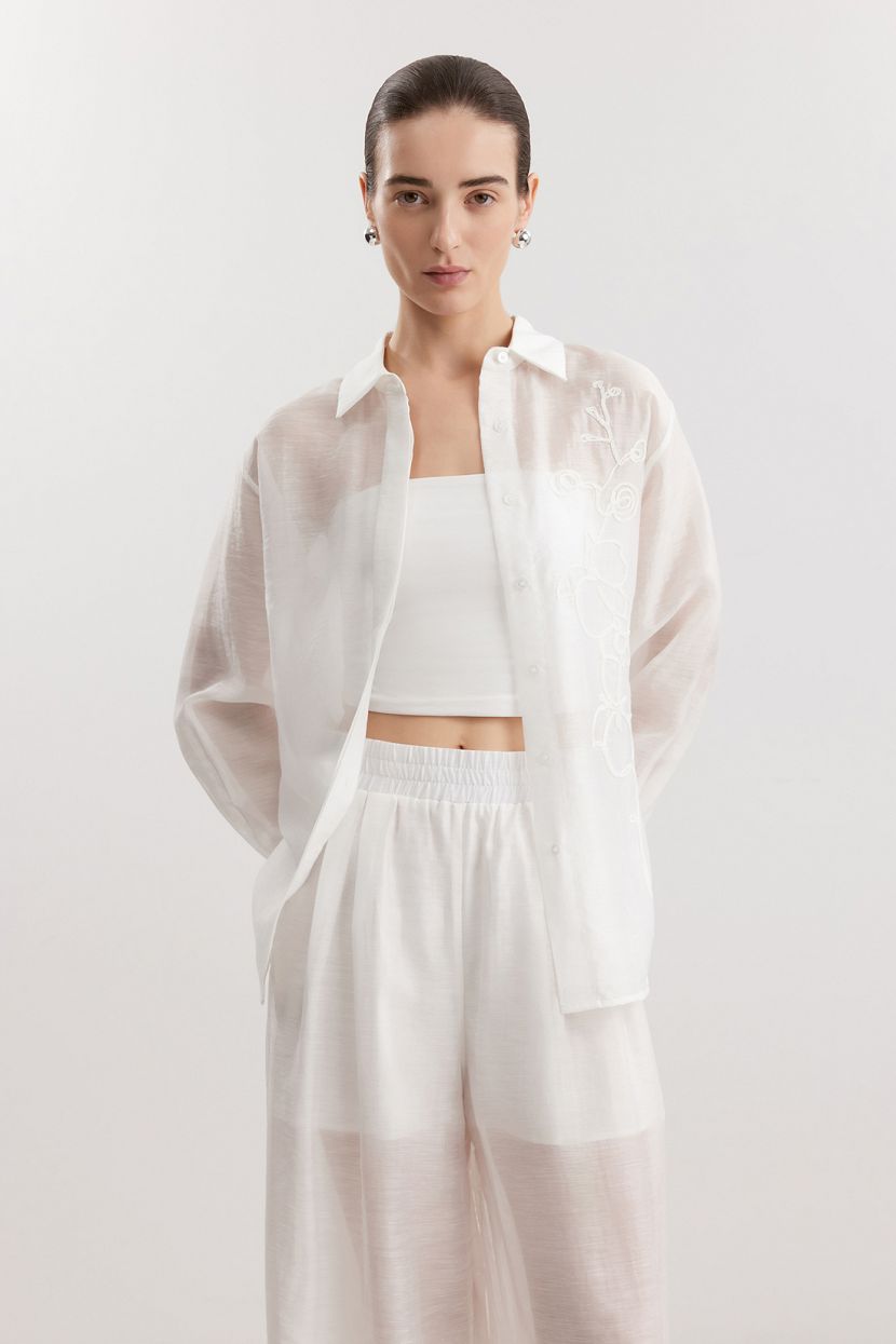 Блузка из полупрозрачного смесового материала L белый 5199₽