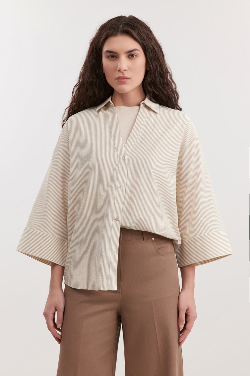 Хлопковая блузка свободного кроя в полоску