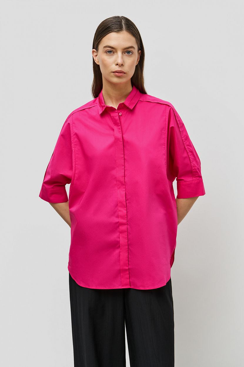 Блузка BAON, Хлопковая блузка с объёмными рукавами (арт. BAON B191043), Россия, розовый, Верхний материал: 100% Хлопок;, BAON CO2023 <CARRY OVER 2023>, 1016796  - купить