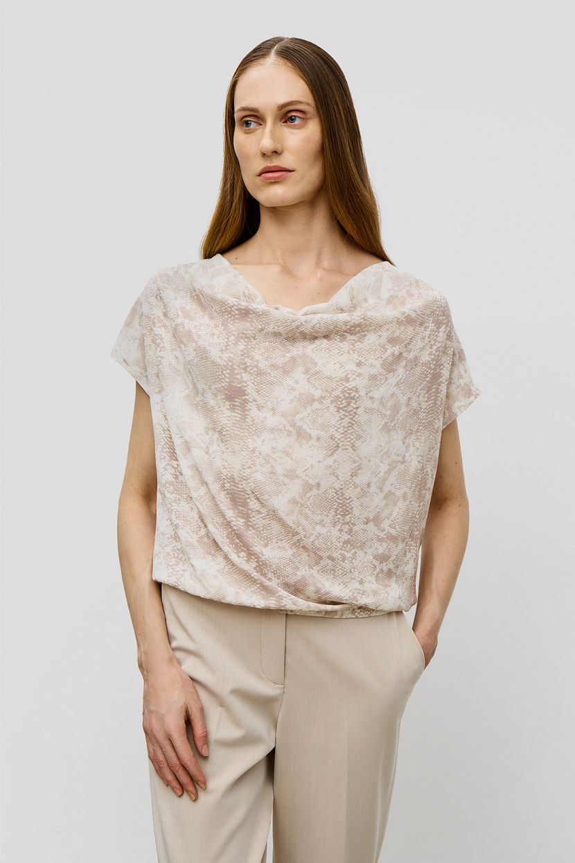 Блузка свободного кроя с коротким рукавом L бежевый 1999₽