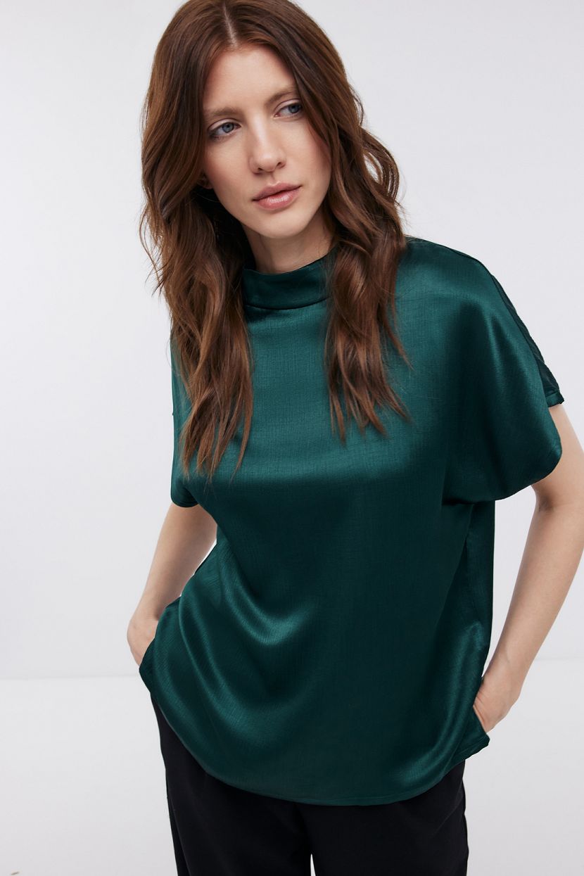 Блуза из вискозы с коротким рукавом, XXL, зеленый