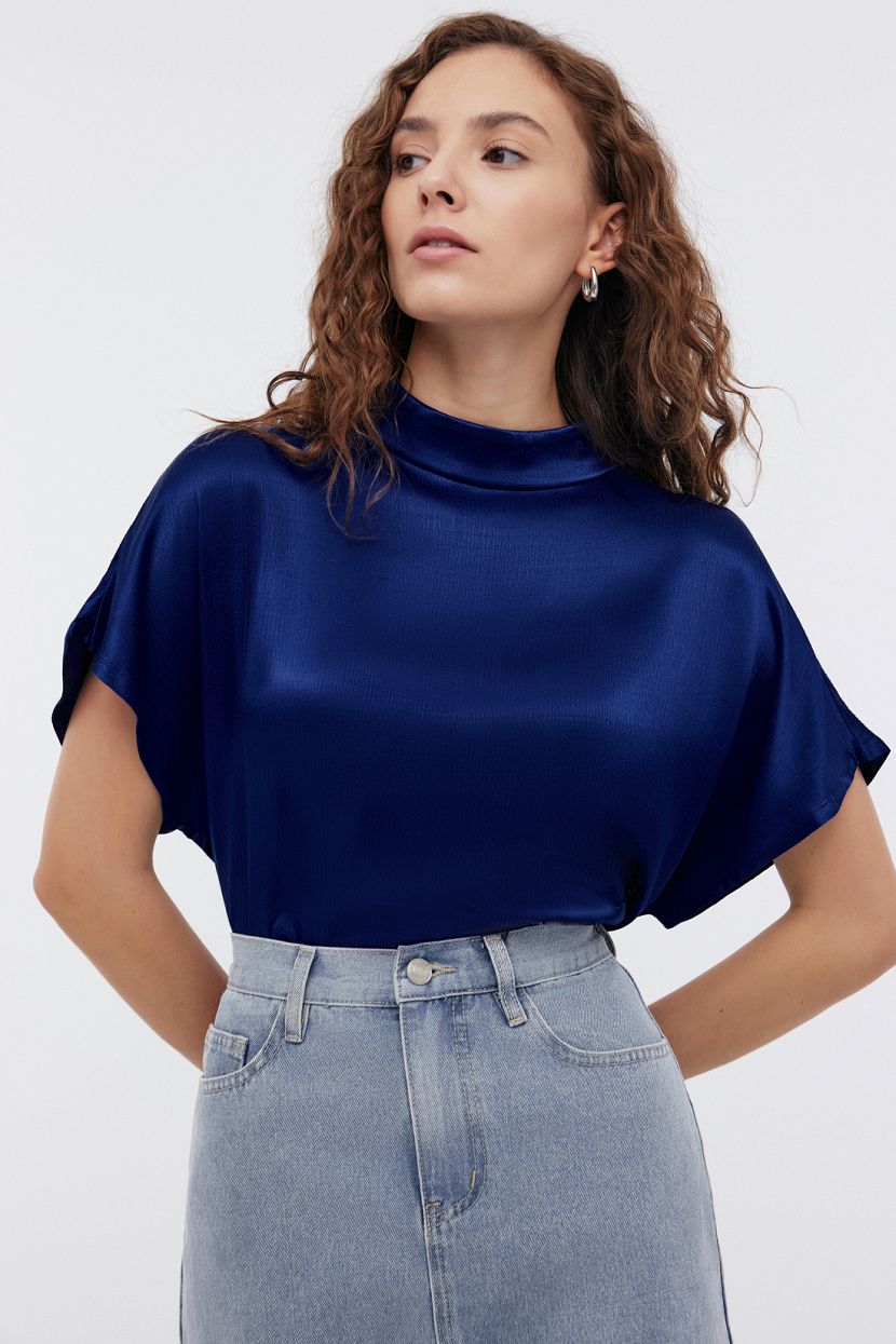 Блуза из вискозы с коротким рукавом, XXL, синий