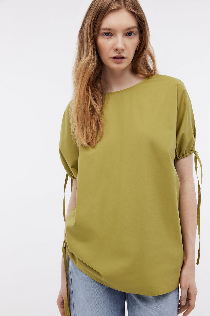 Блузка из хлопка прямого кроя L зеленый 3300₽