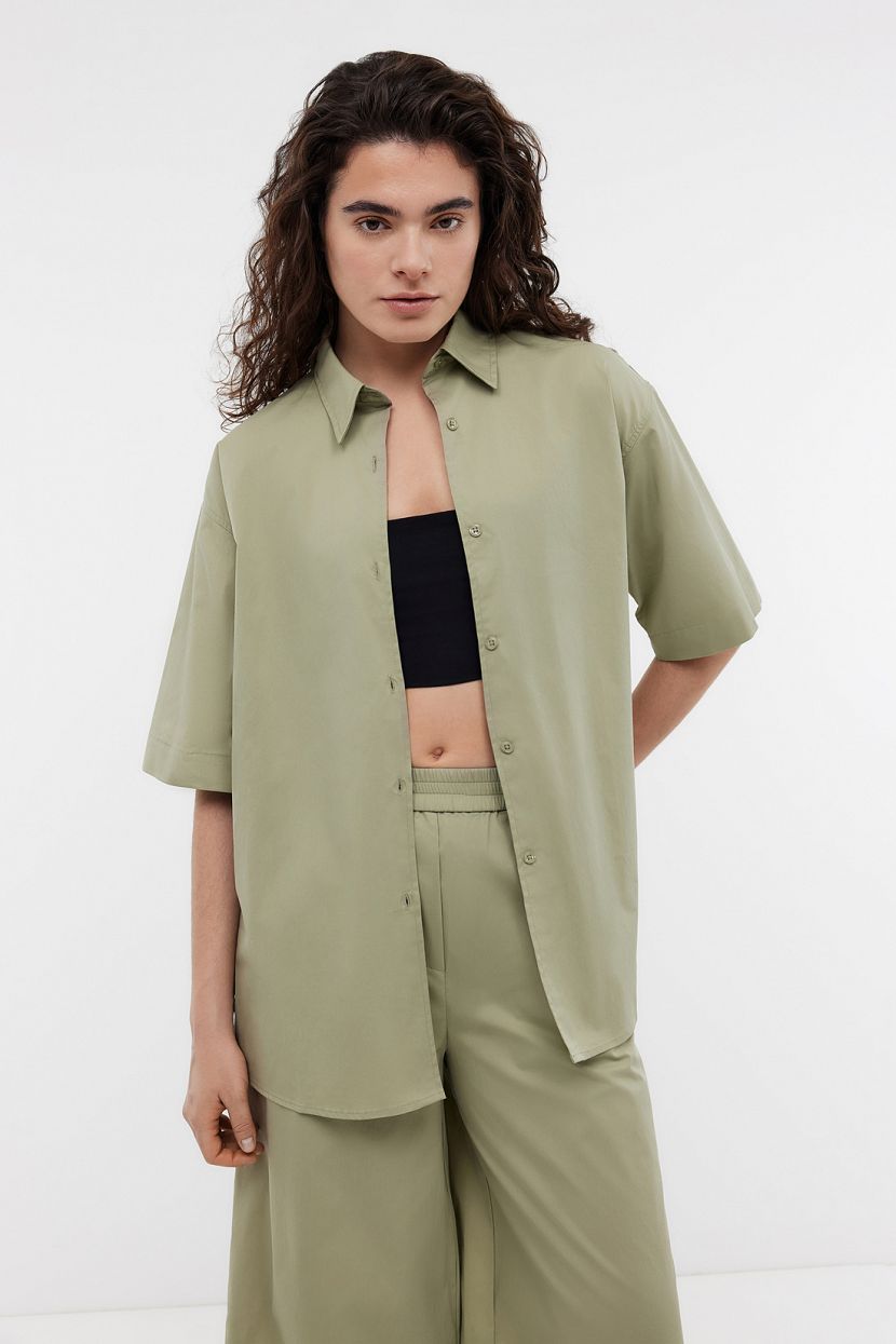 Блузка оверсайз из хлопка, XL, зеленый