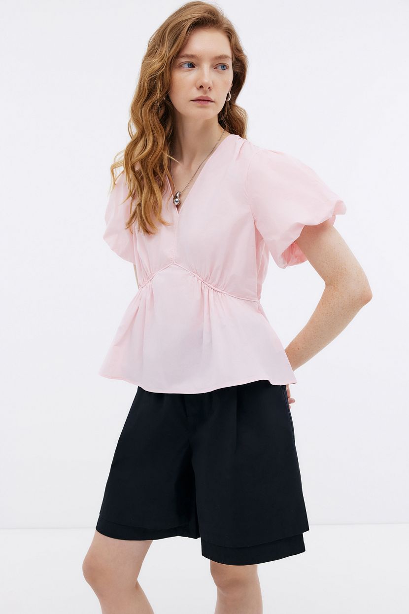 Блуза с пышными рукавами, S, розовый