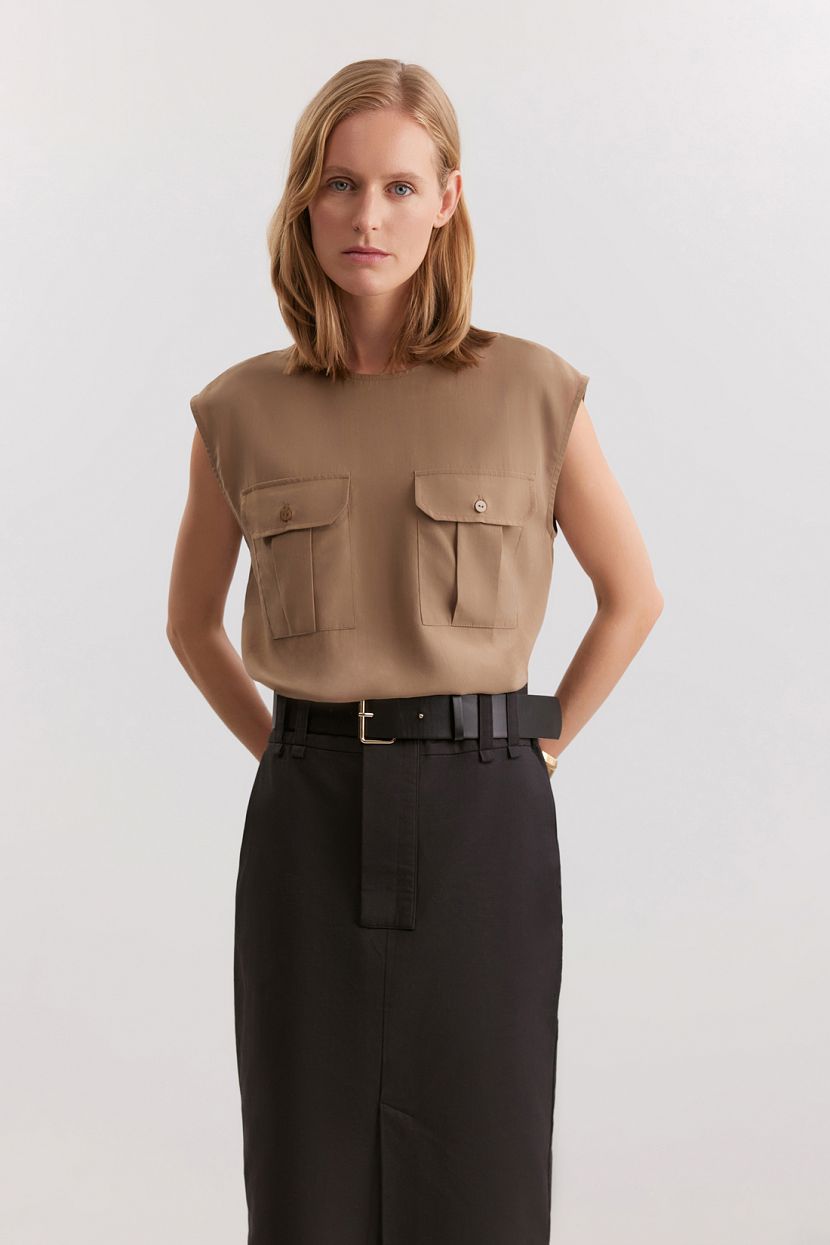 Блузка из 100% вискозы, L, коричневый