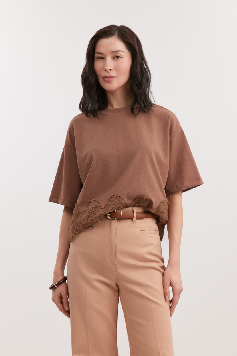 Хлопковая блузка с отделкой кружевом 6199₽