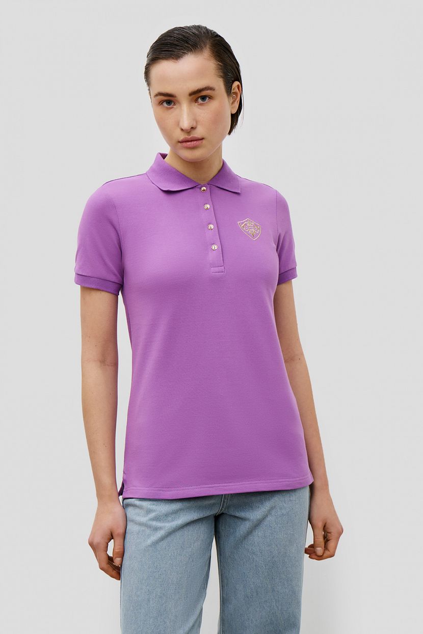 Базовое поло с вышивкой, XL, фиолетовый