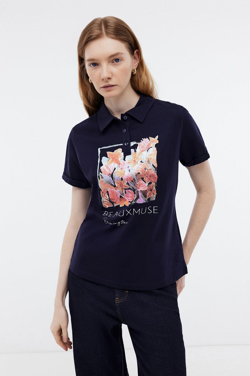 Поло из хлопкового джерси с принтом L синий 2799₽