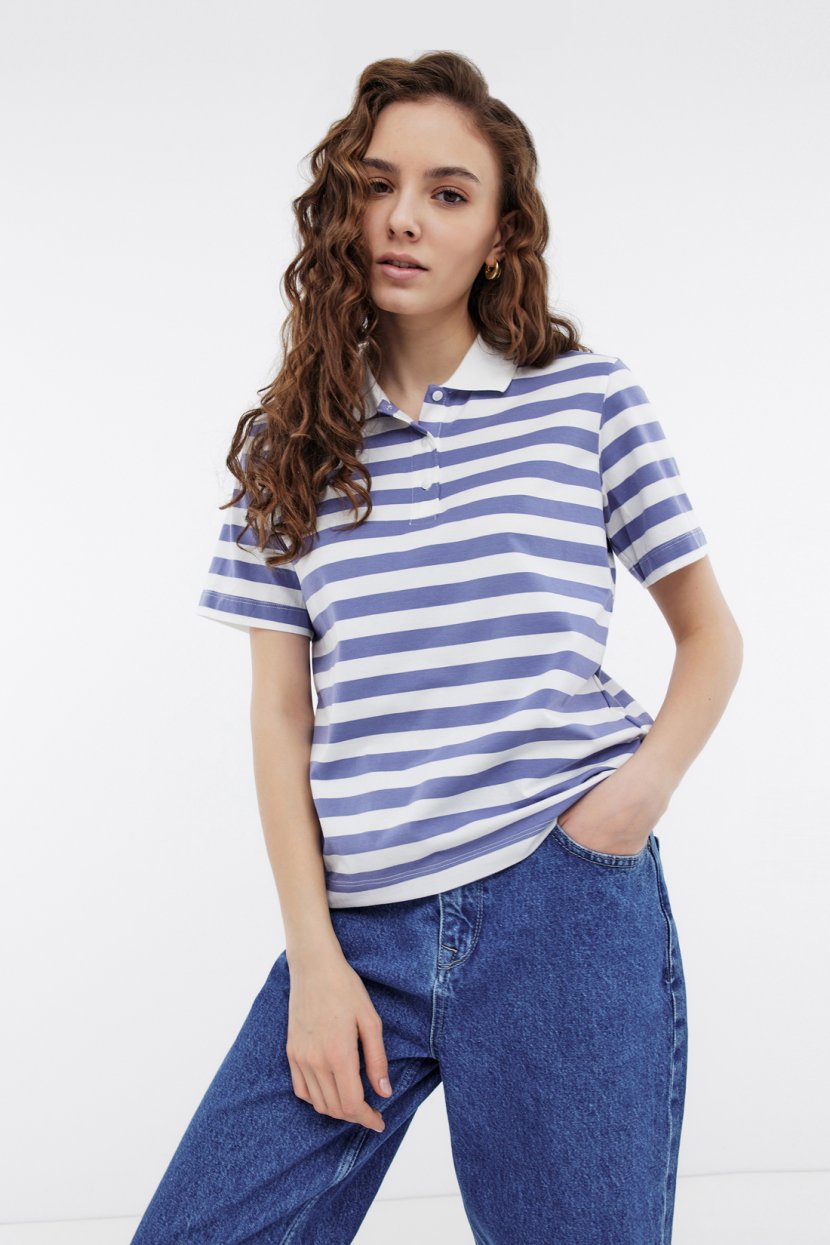Поло из хлопкового джерси в полоску L синий 2399₽