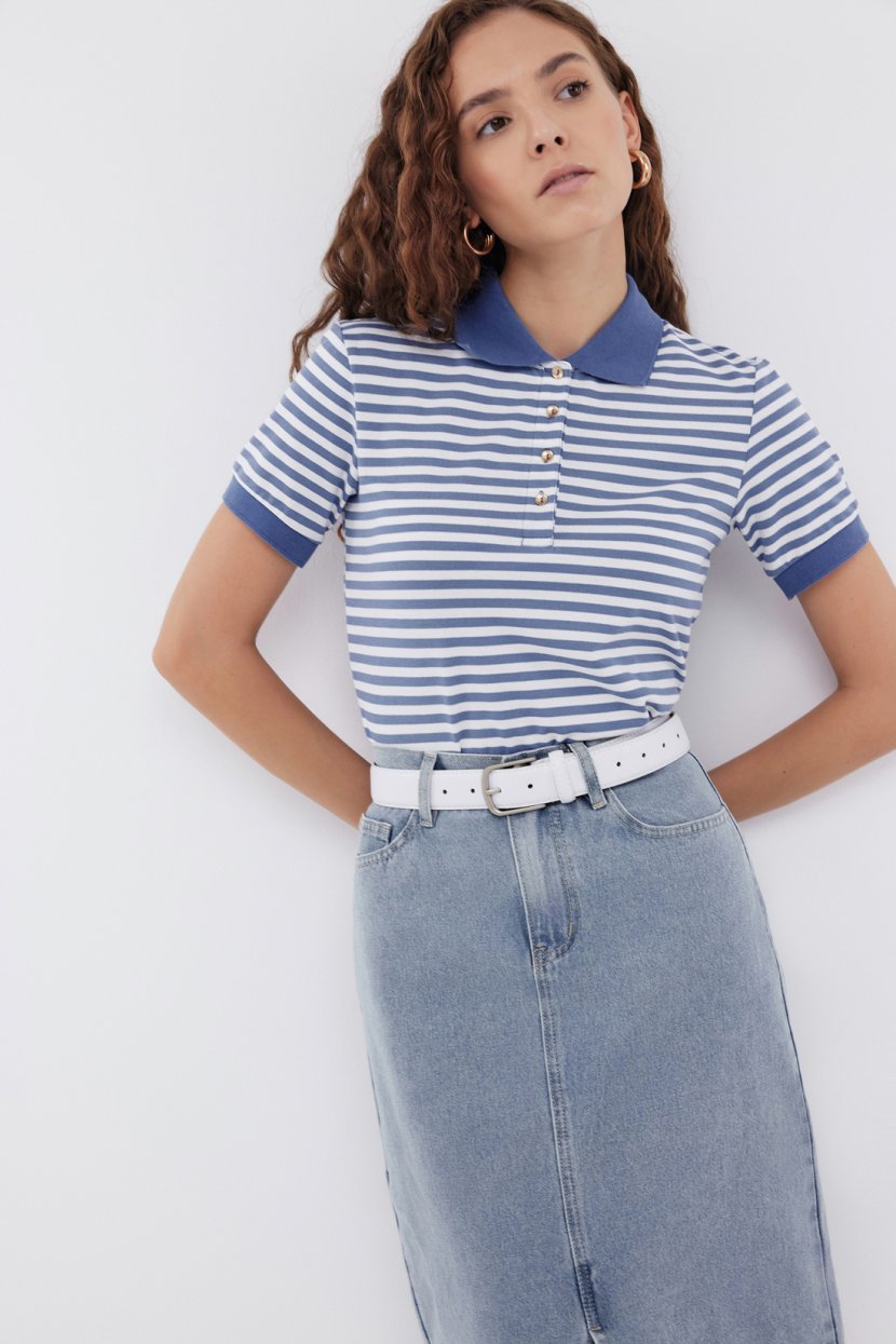 Поло из хлопкового пике в полоску L голубой 3999₽