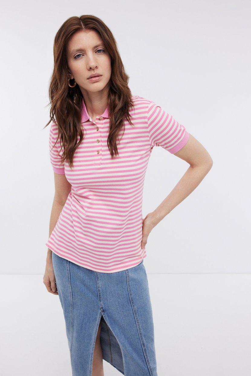 Поло из хлопкового пике в полоску M розовый 2339₽