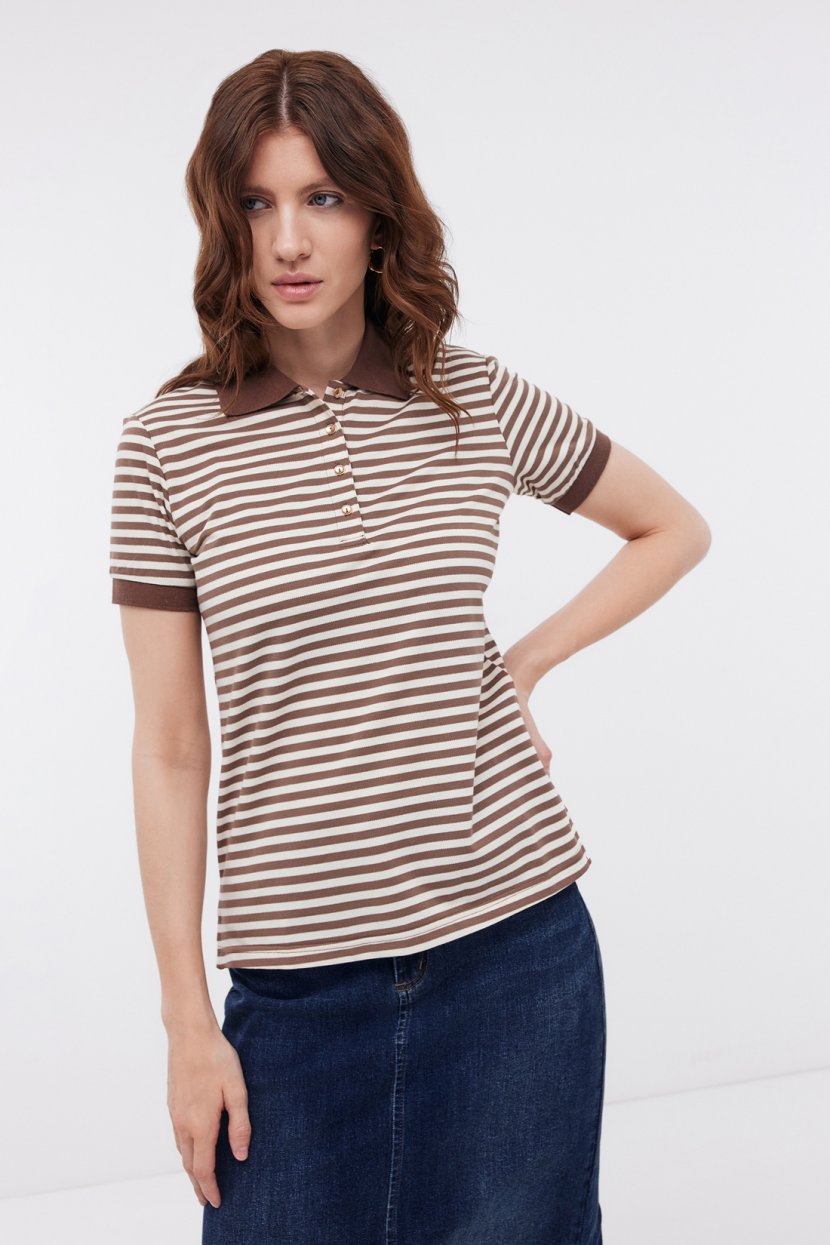 Поло из хлопкового пике в полоску XS RAW UMBER STRIPED 3999₽