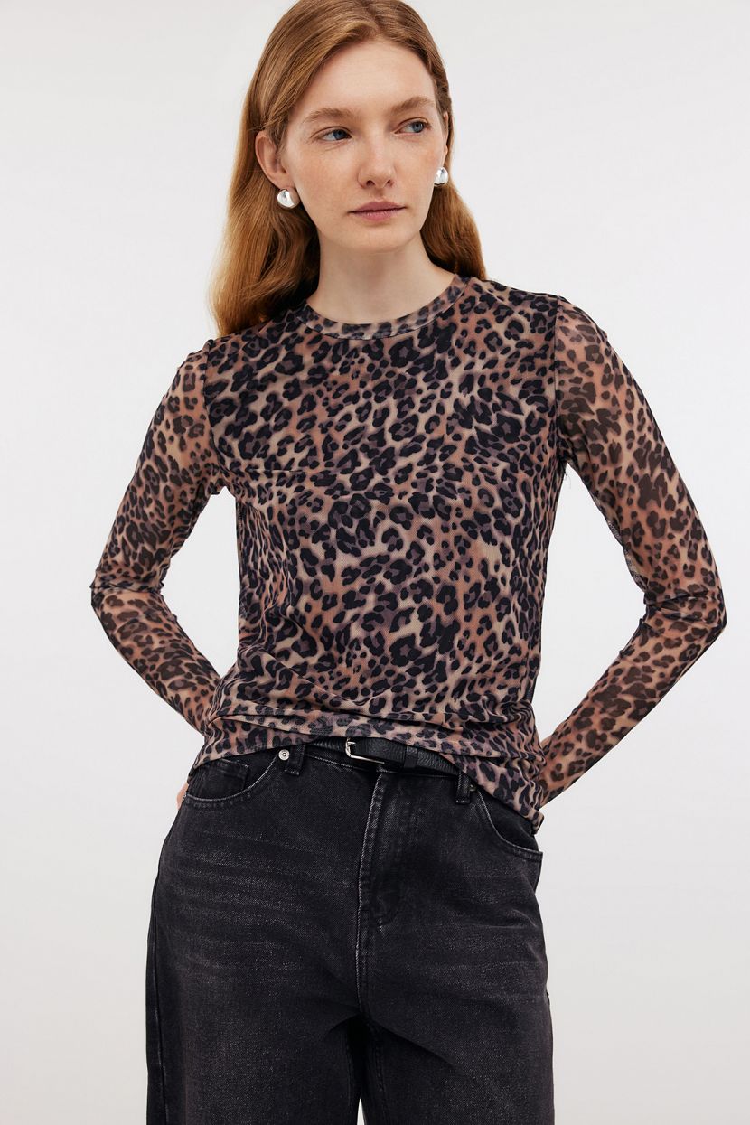 Лонгслив из полупрозрачного полотна с принтом 2299₽