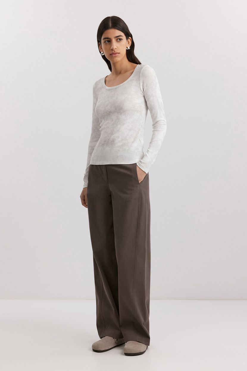 Лонгслив из хлопкового полотна в рубчик L серый 1999₽