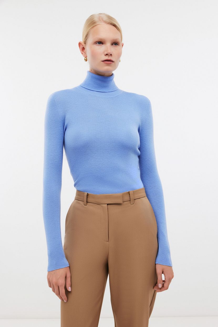 Водолазка из смесовой пряжи с шерстью L голубой 5499₽