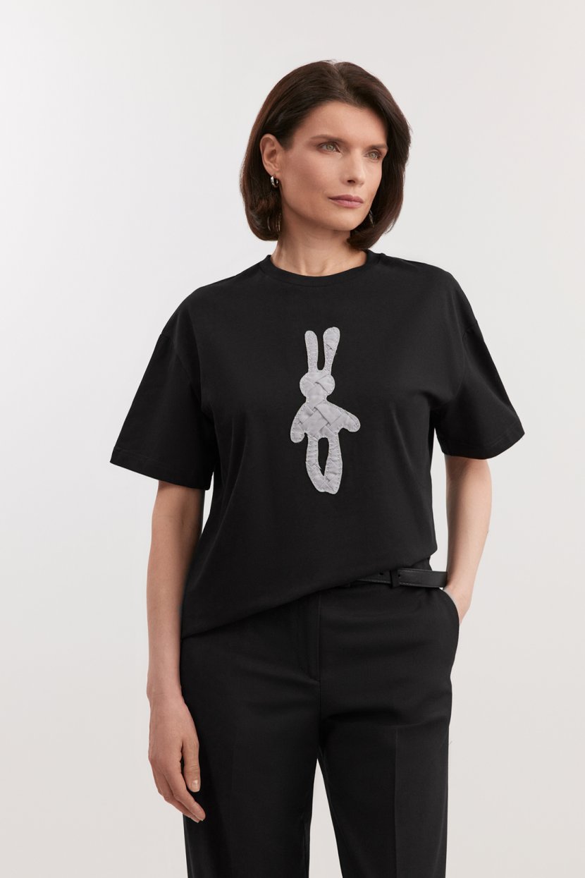 Хлопковая футболка оверсайз с принтом XS черный 4399₽