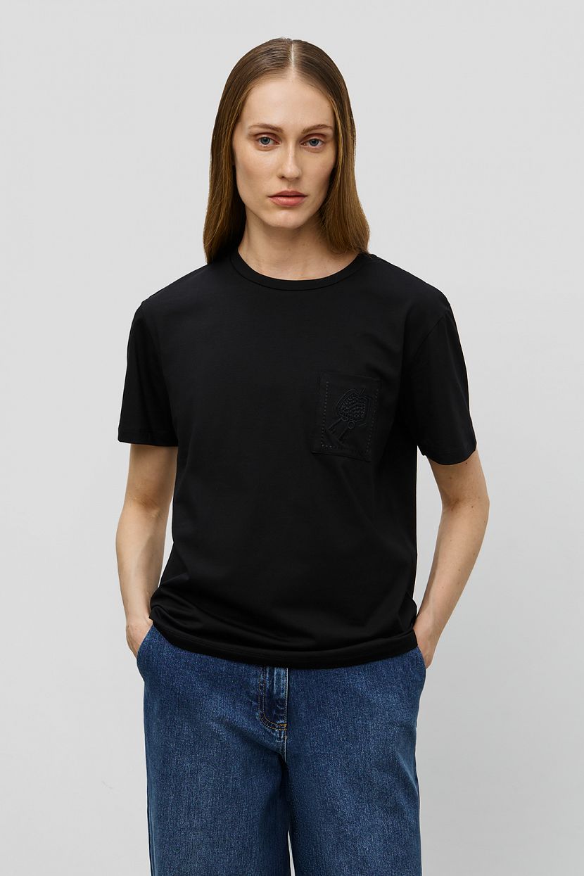 Хлопковая футболка оверсайз с принтом, XS, черный