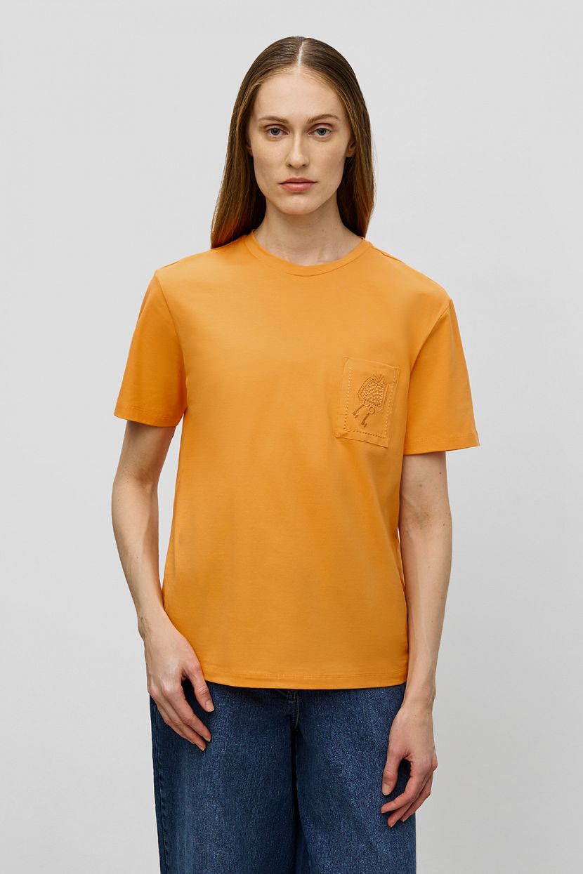 Хлопковая футболка оверсайз с принтом, S, оранжевый