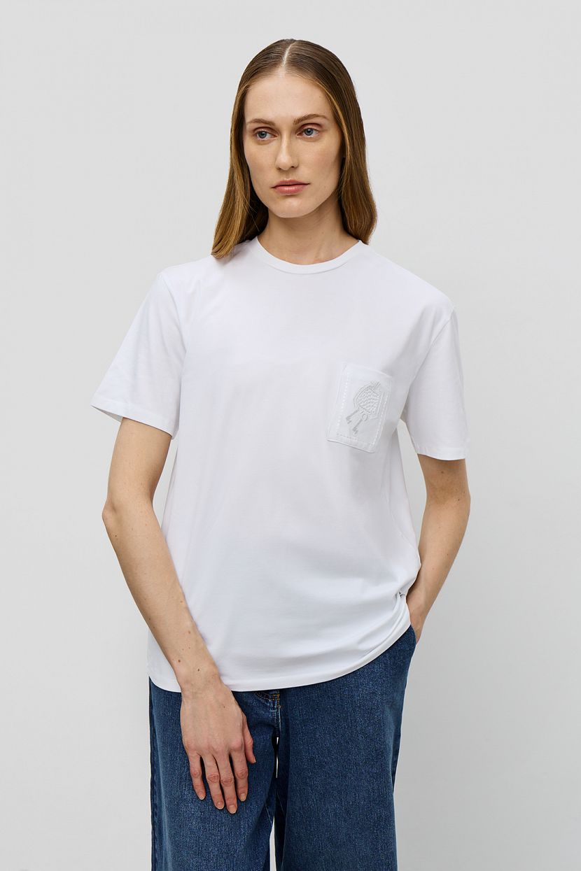 Хлопковая футболка оверсайз с принтом, S, белый