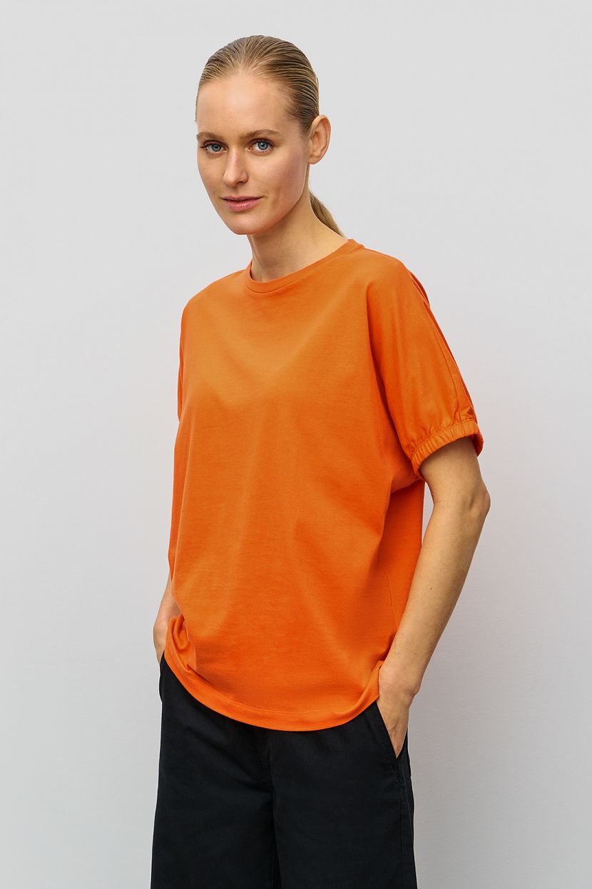 Хлопковая однотонная футболка свободного кроя, оранжевый