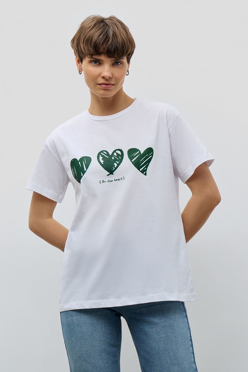 Хлопковая футболка прямого кроя с принтом, XXL, белый футболка прямого кроя с принтом vassa