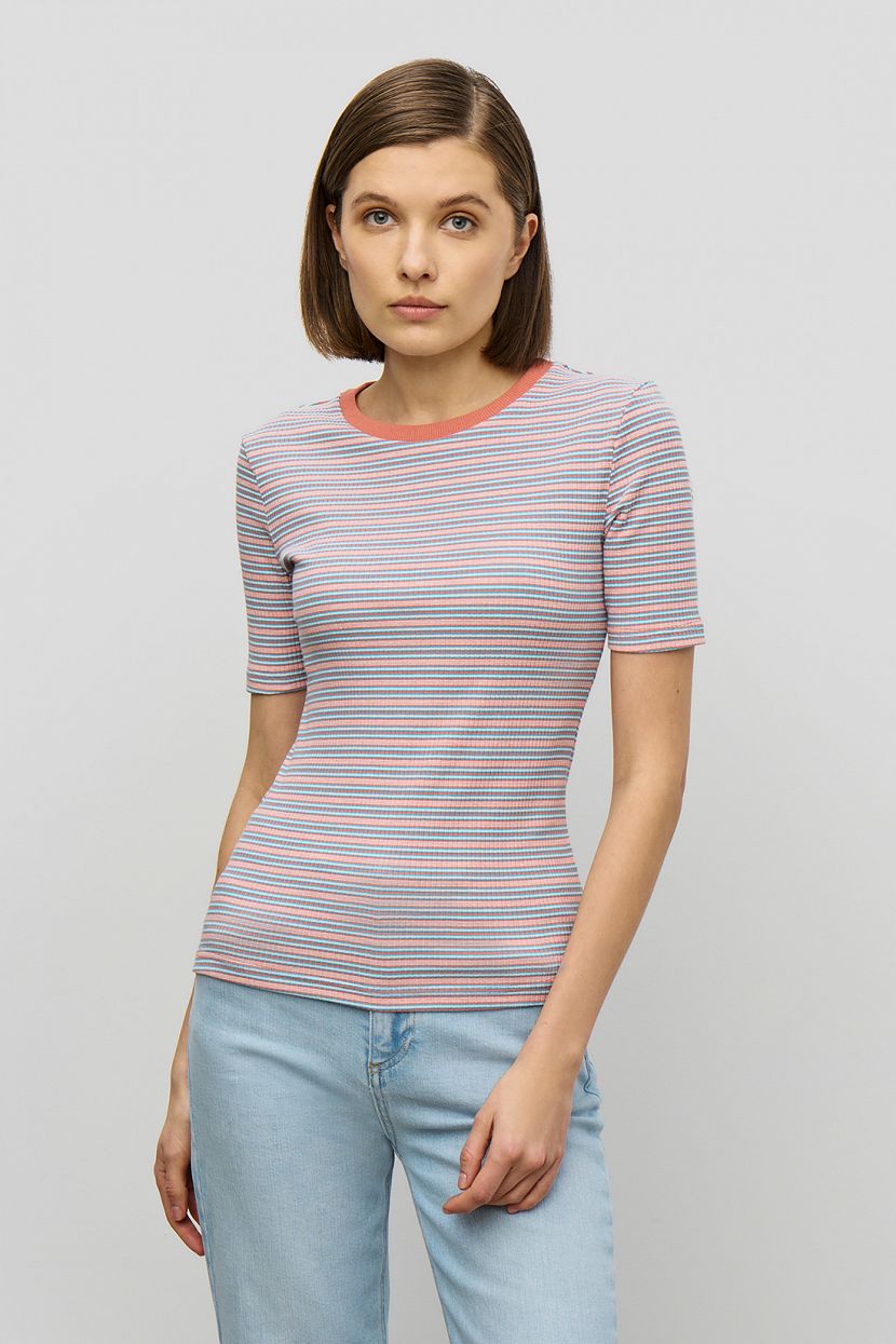 Хлопковая прилегающая футболка в полоску MALLOW STRIPED 1109₽