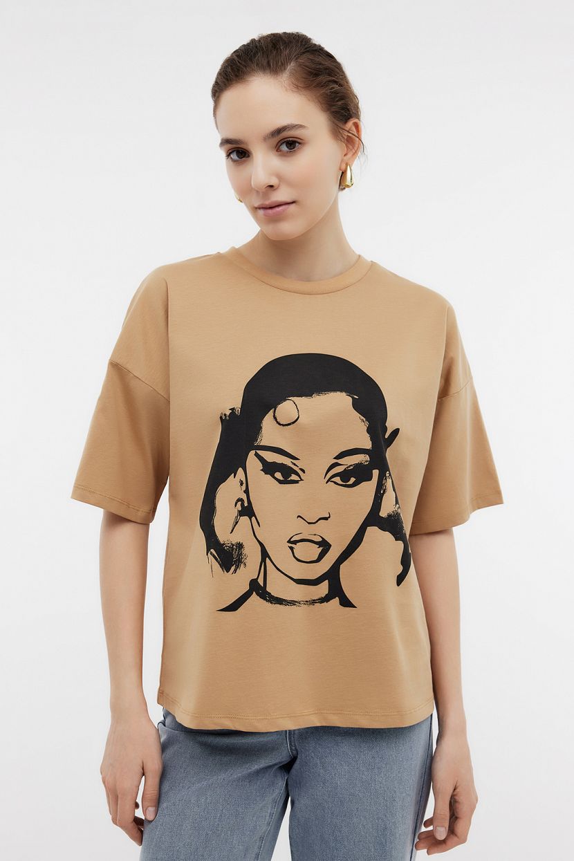 Футболка из хлопкового джерси с принтом L бежевый 2604₽
