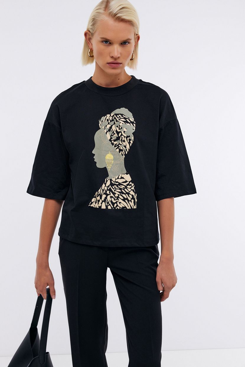 Футболка из хлопкового джерси с принтом L черный 3999₽