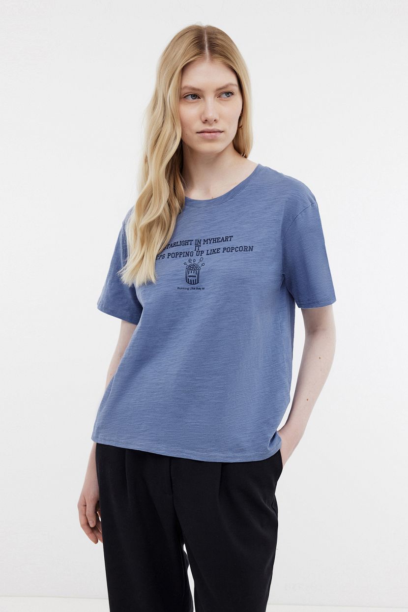Футболка из хлопкового слаб-джерси с принтом L голубой 1999₽