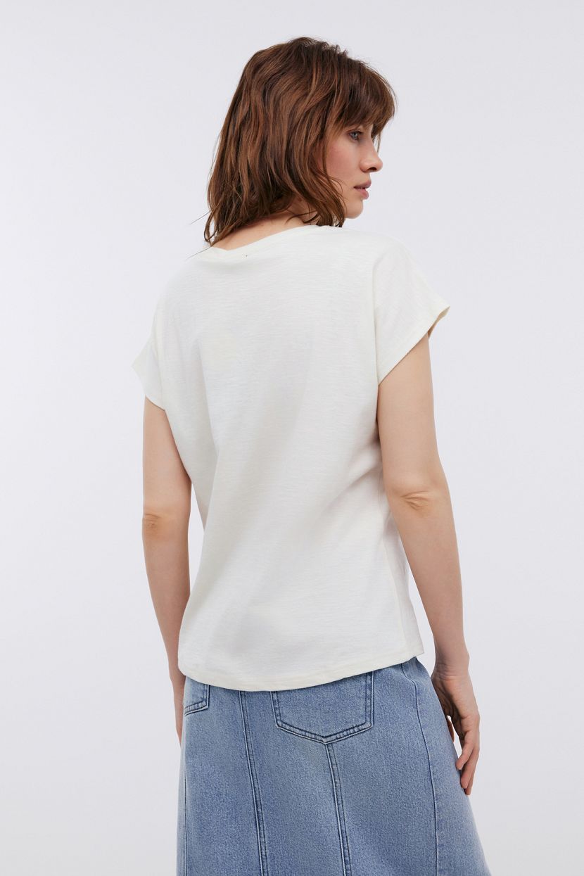 Трикотажная футболка с принтом (арт. BAON B2324082), размер XL, цвет белый Трикотажная футболка с принтом (арт. BAON B2324082) - фото 3