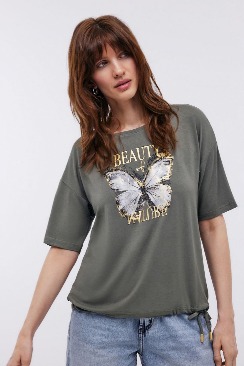 Футболка из джерси с принтом, M, зеленый