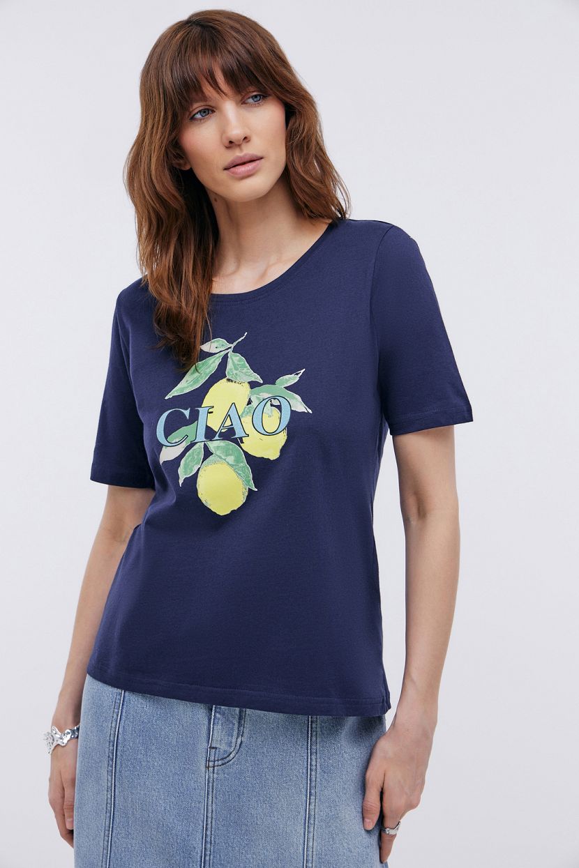 Хлопковая футболка с принтом L синий 2399₽