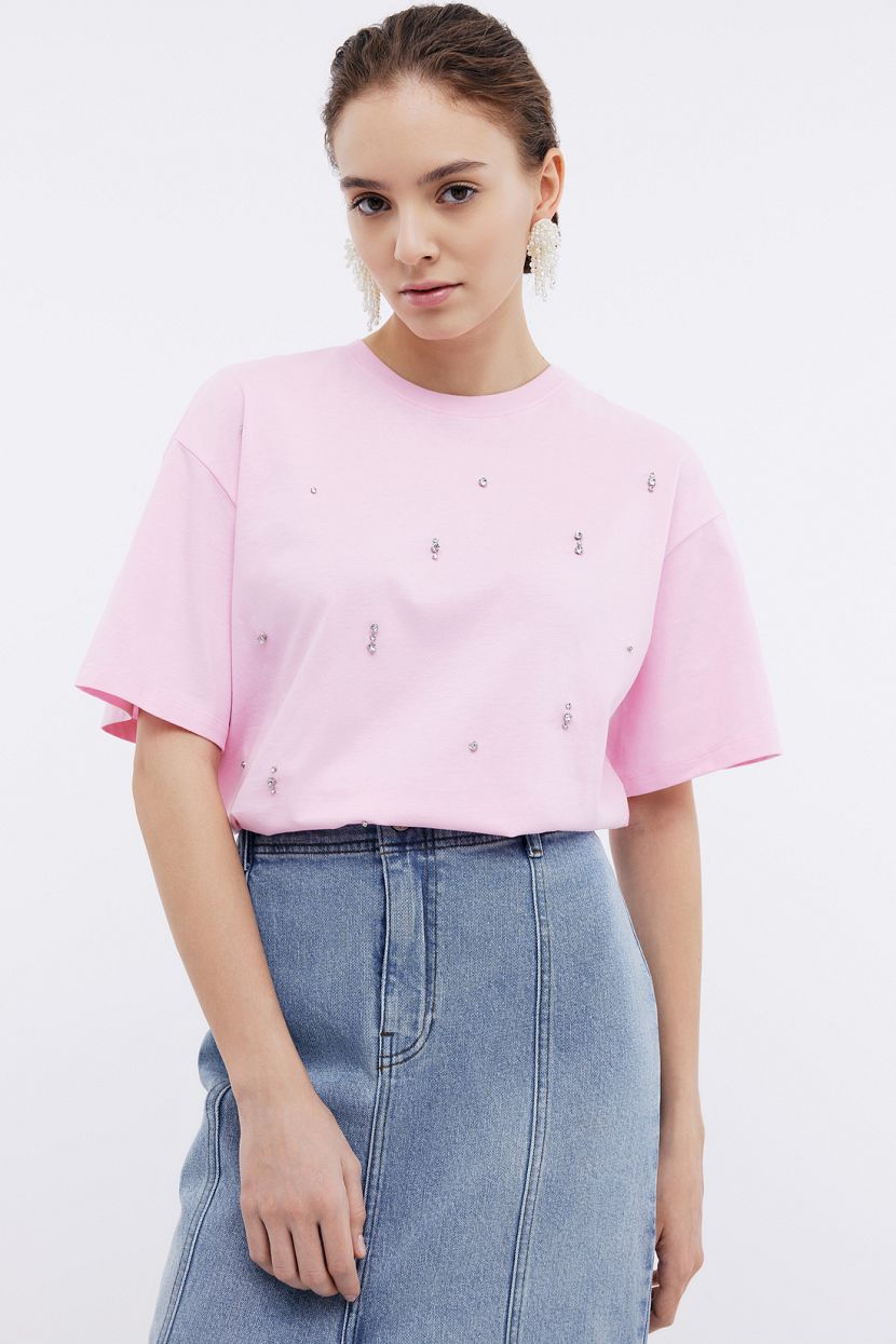 Укороченная футболка из джерси, XXL, розовый