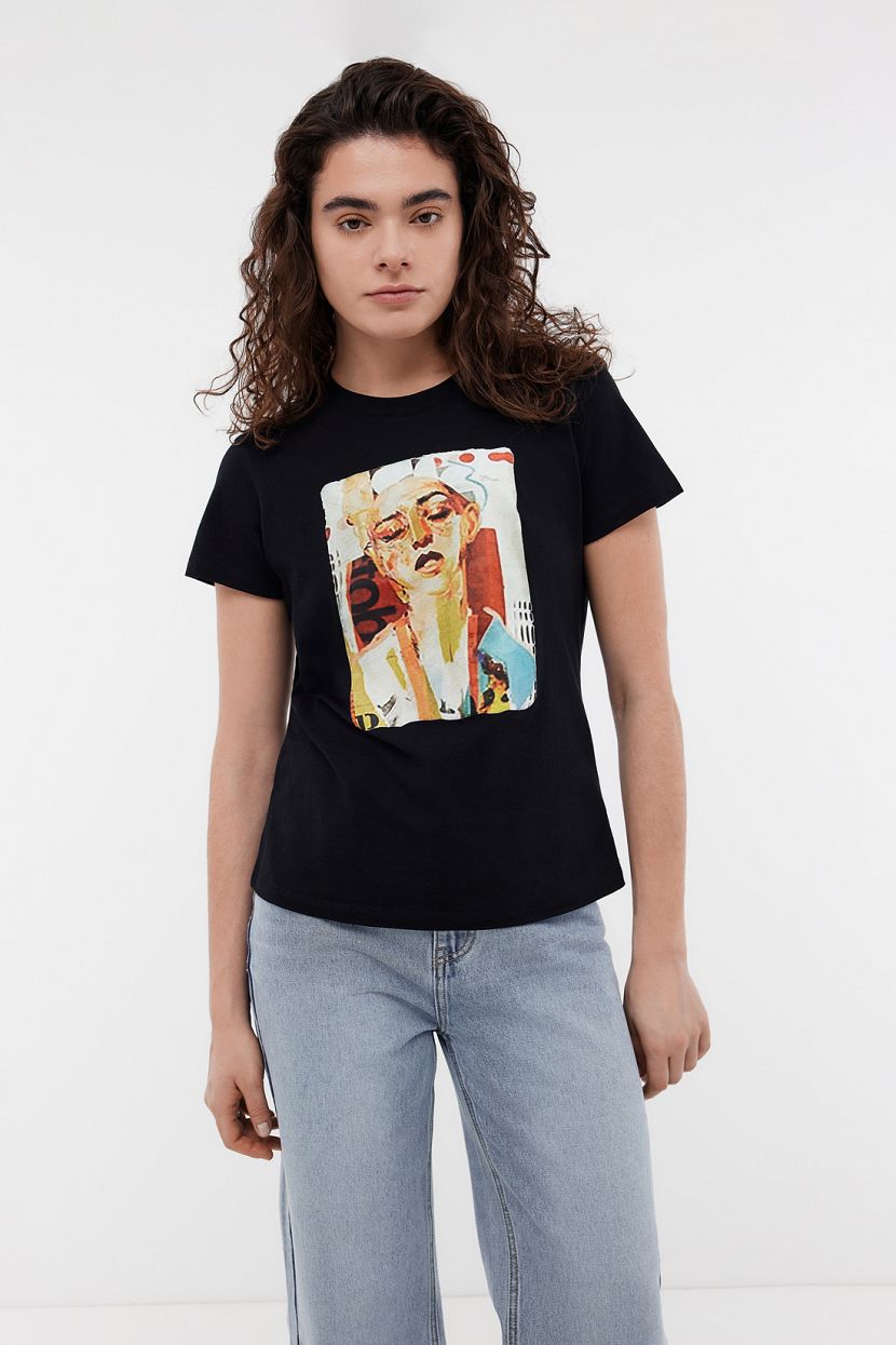 Футболка прямая из хлопкового джерси с принтом черный 899₽