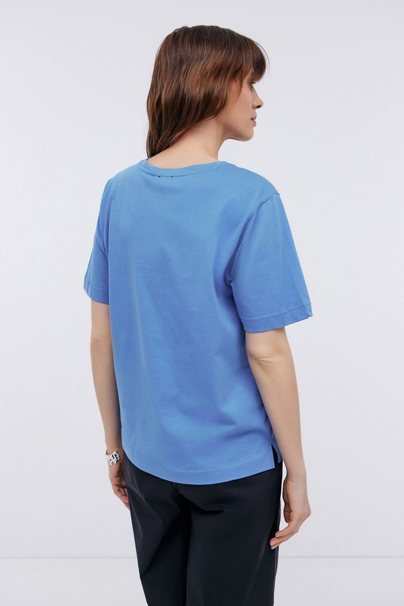 Базовая прямая футболка из хлопка (арт. BAON B2324212), размер M, цвет голубой Базовая прямая футболка из хлопка (арт. BAON B2324212) - фото 3