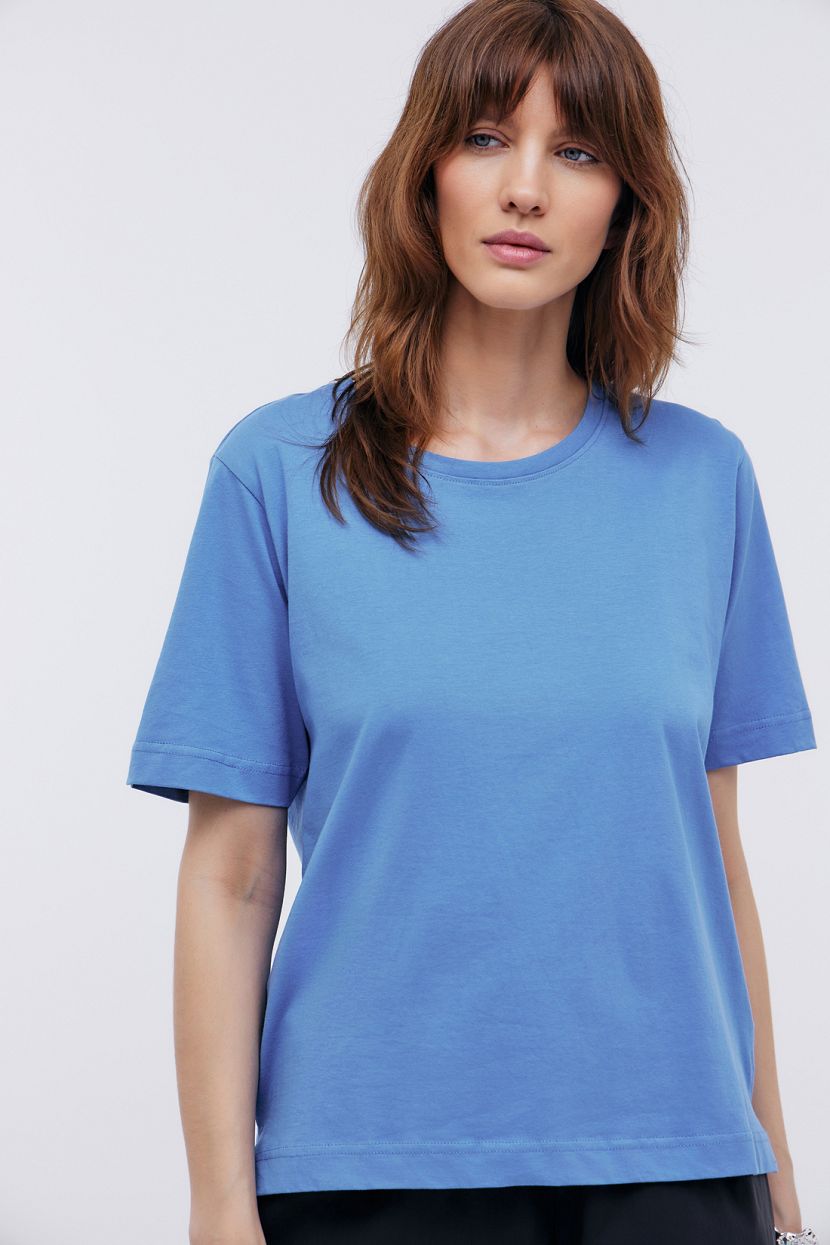 Базовая прямая футболка из хлопка (арт. BAON B2324212), размер M, цвет голубой Базовая прямая футболка из хлопка (арт. BAON B2324212) - фото 1