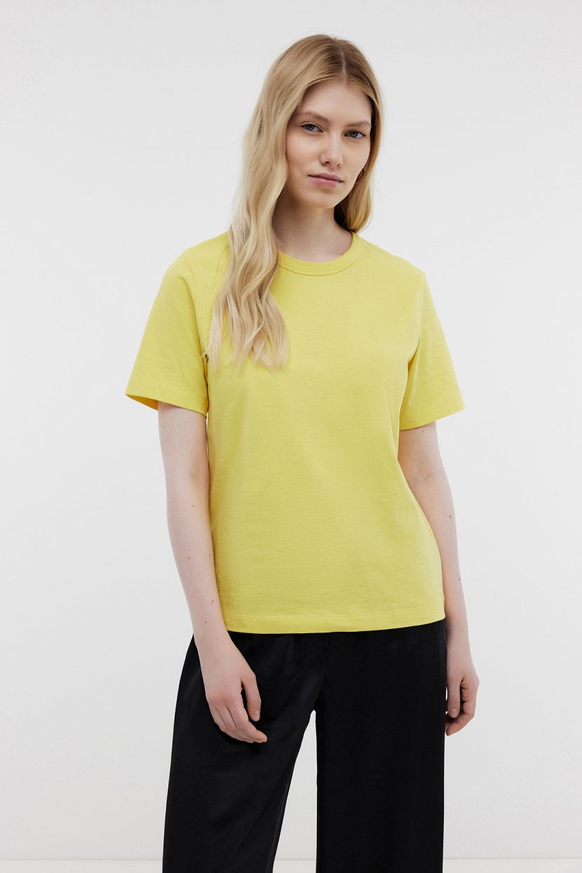Базовая прямая футболка из хлопкового джерси, XS, желтый