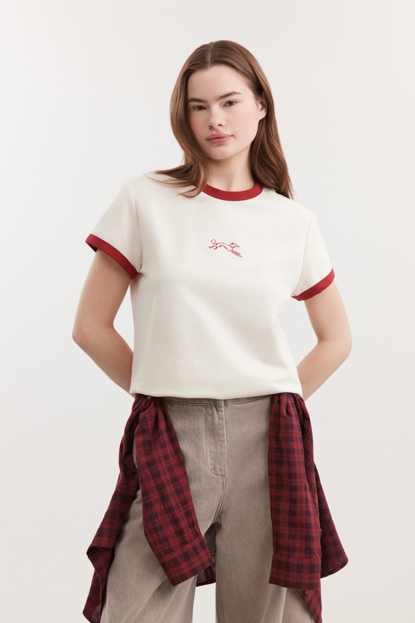 Футболка из хлопка-интерлока с контрастной отделкой